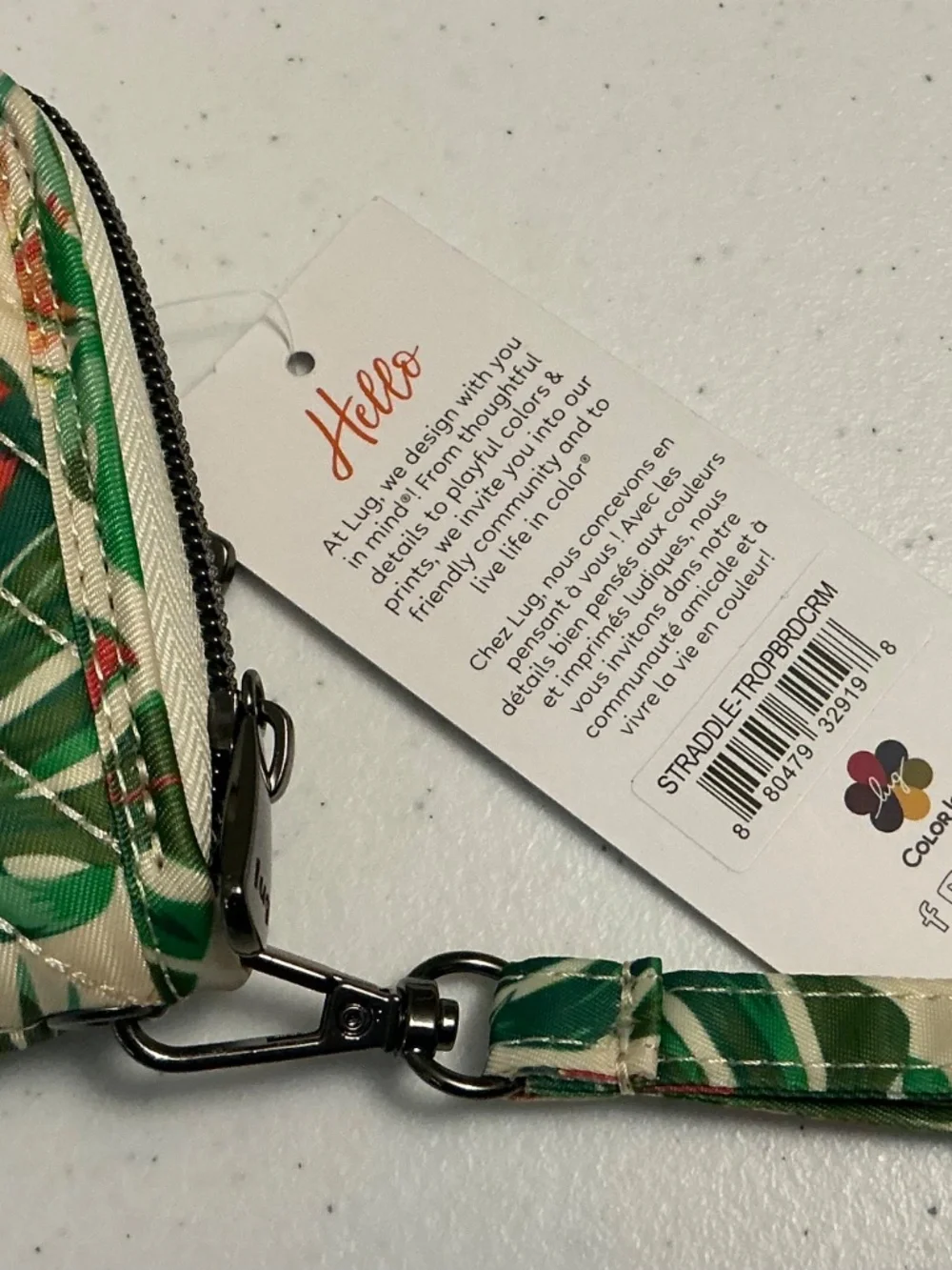 Lug Straddle Zip Around RFID Wristlet Waller Tropical Birds Cream NWT
